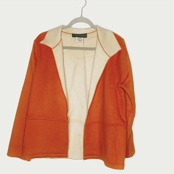 Harve Benard Wool Appliques Open Cardigan Sweater Jacket Orange Sz 10 - Picture 2 of 6